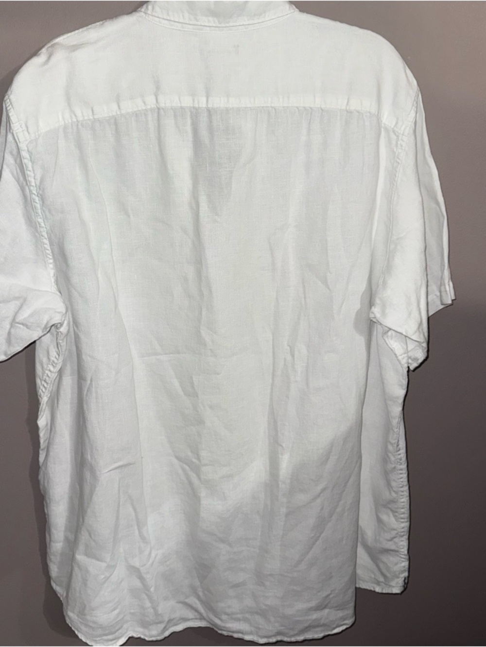 XLT Lands' End White Short-Sleeve Button-Down Linen Shirt - Picture 3 of 10